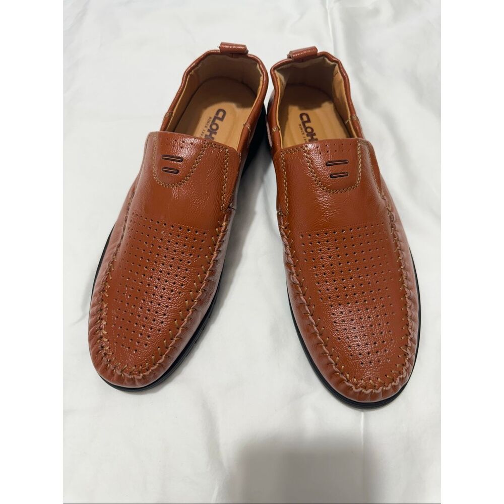 CLOHOO Men's Top Leather Brown Shoes Size 45, US 10.5 A848